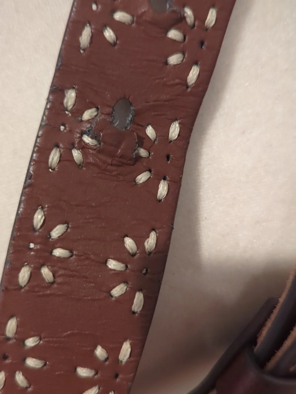 2 Brown Leather/Faux Leather Cutout Embroidered Belt with Decorative Buckle